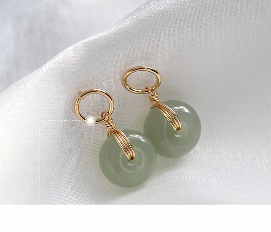 Vintage Green Jade Emerald Drop Earrings 14k Jewelry