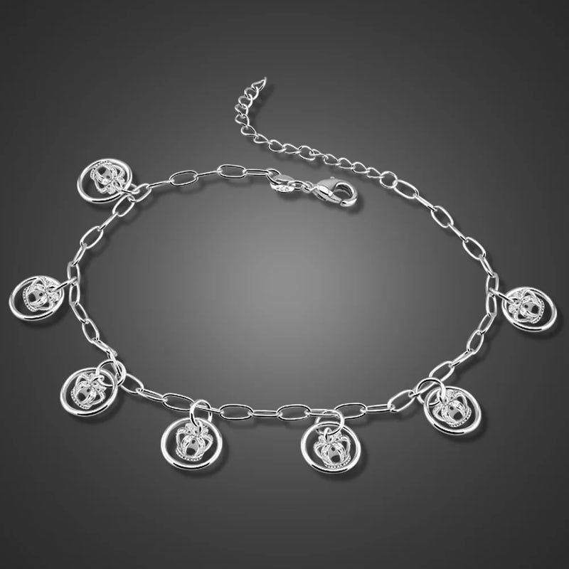 925 Sterling Silver Vintage Crown Anklets for Women