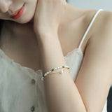 Vintage Double Chain Pearl Bracelet Green Crystal Lucky Jewelry