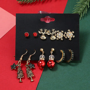 Vintage Green Red Christmas Earrings Set for Women