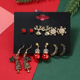 Vintage Green Red Christmas Earrings Set for Women