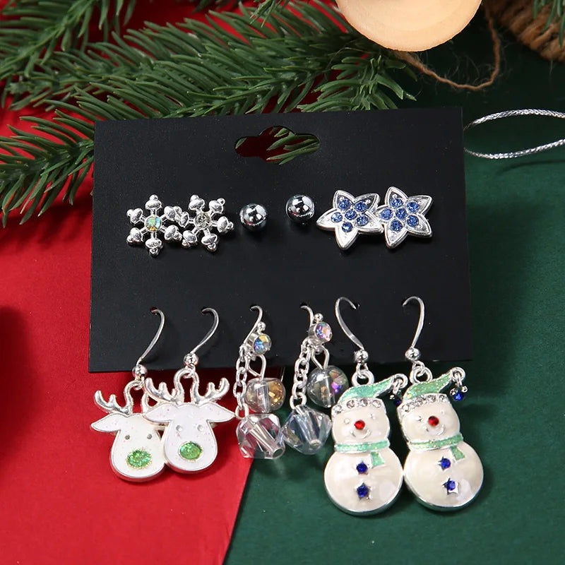 Vintage Green Red Christmas Earrings Set for Women