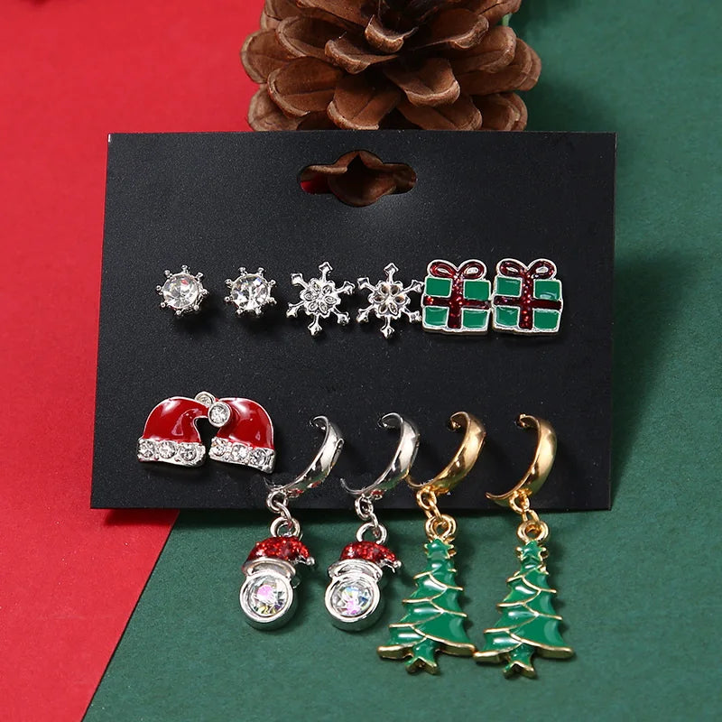 Vintage Green Red Christmas Earrings Set for Women