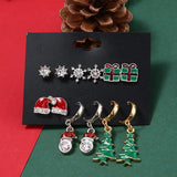 Vintage Green Red Christmas Earrings Set for Women