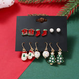 Vintage Green Red Christmas Earrings Set for Women