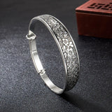 Vintage Flower Carving Adjustable Bangle Bracelet Thai Silver Jewelry
