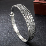 Vintage Flower Carving Adjustable Bangle Bracelet Thai Silver Jewelry
