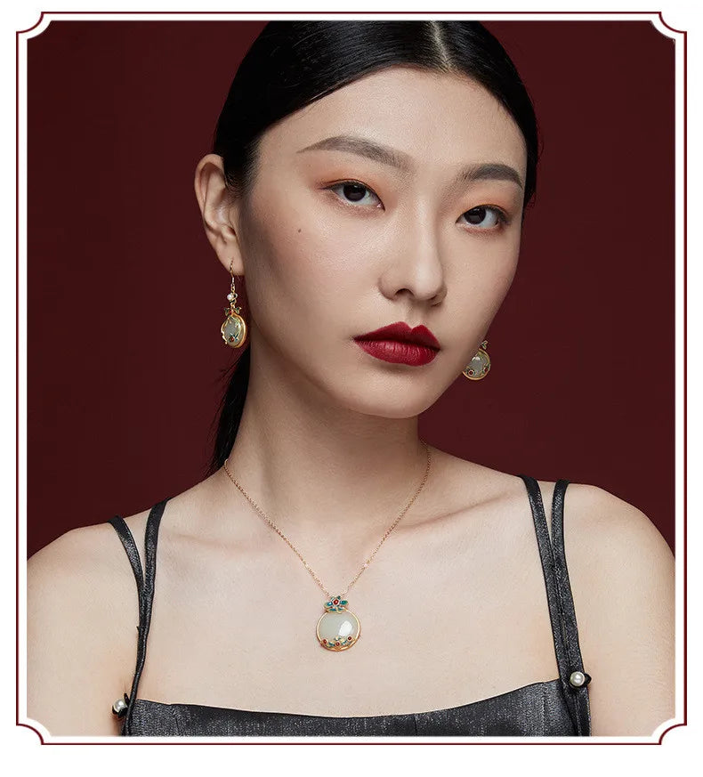 Vintage Flowers Jade Drop Earrings for Women