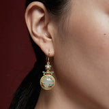 Vintage Flowers Jade Drop Earrings for Women