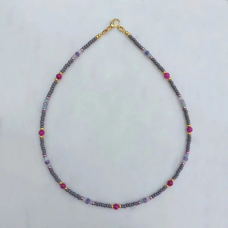 Vintage Glass Beads Stone Necklace Classic Ornament Gift Winter
