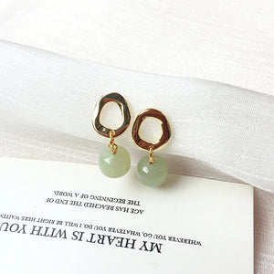 Vintage Hetian Jade Stud Earrings for Women Green Stone Earring