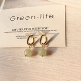 Vintage Hetian Jade Stud Earrings for Women Green Stone Earring
