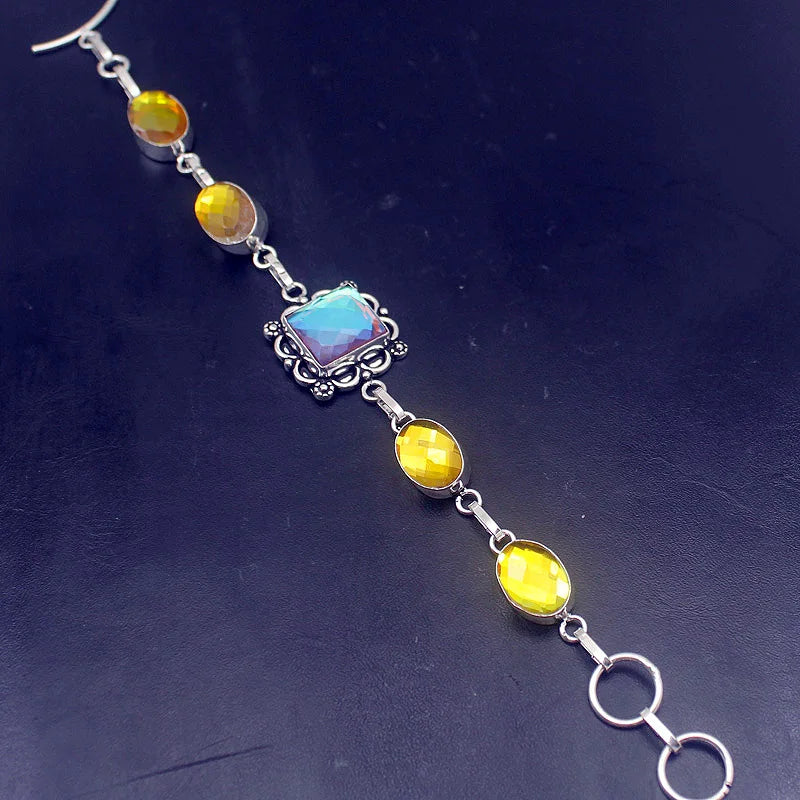 Vintage Silver Charms Bracelet with Mystic Topaz for Women