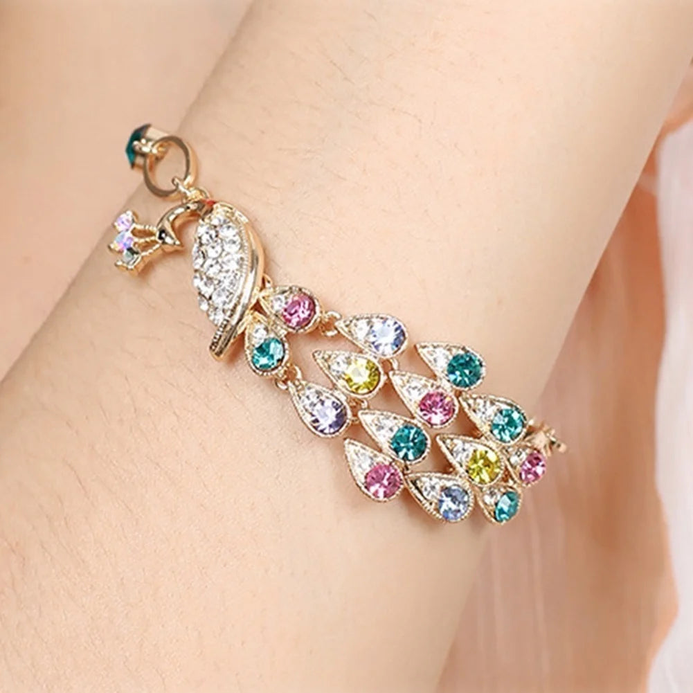 Vintage Crystal Peacock Bracelet Wedding Party Gift Jewelry Pulseras
