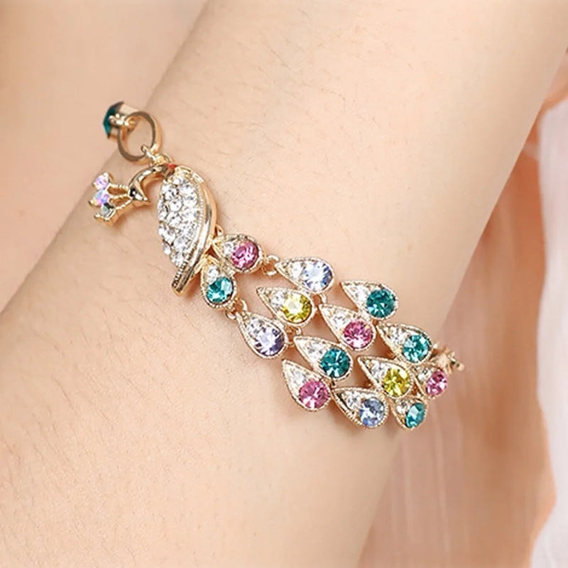 Vintage Crystal Peacock Bracelet Wedding Party Gift Jewelry Pulseras