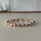 Vintage Natural Baroque Pearl Bracelet 5-6mm Size Purple Pink