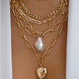Vintage Punk Thick Chain Coin Lock Pendant Necklace for Women