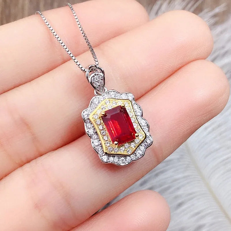 Vintage Red Crystal Ruby Gemstones Pendant Necklaces for Women