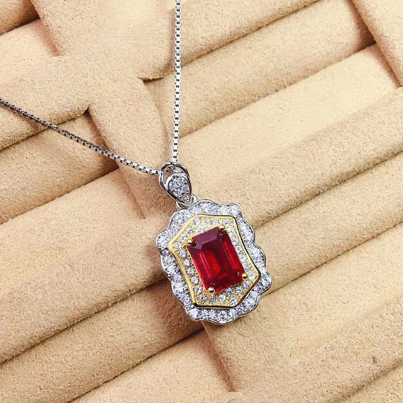 Vintage Red Crystal Ruby Gemstones Pendant Necklaces for Women
