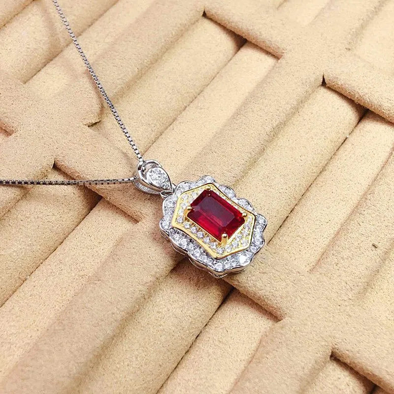 Vintage Red Crystal Ruby Gemstones Pendant Necklaces for Women
