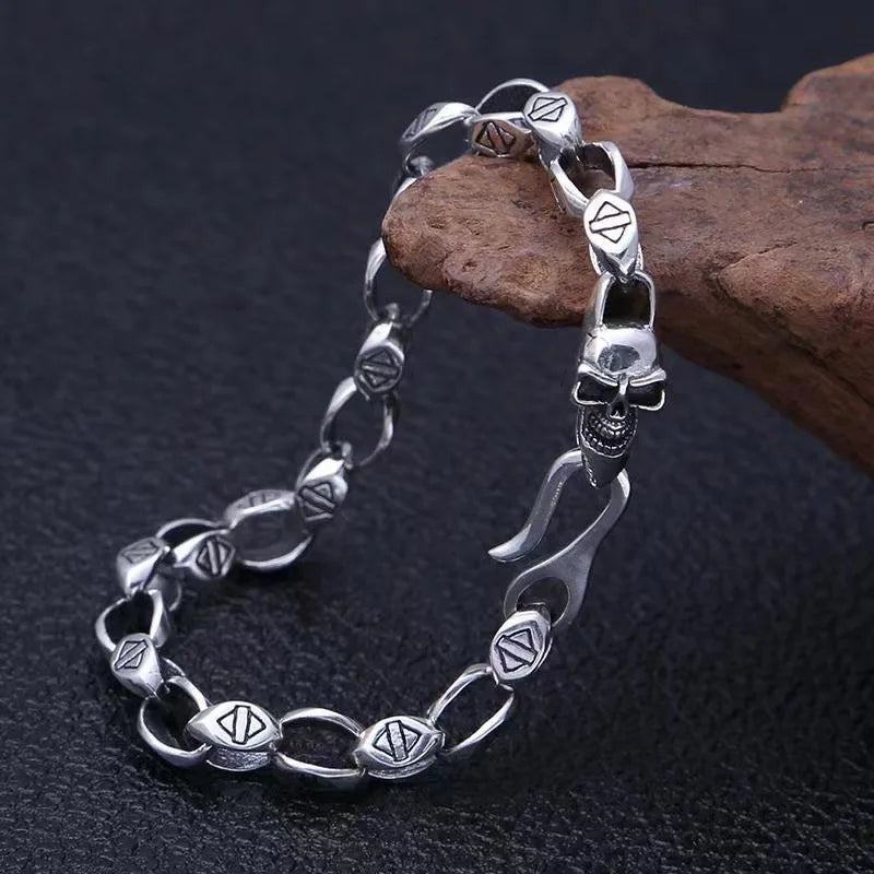 Vintage Silver Skull Bracelet Men's Dominant Personality Opening Bracelet