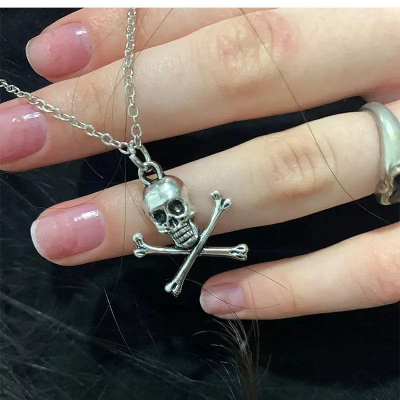 Vintage Skull Pendant Necklace Y2k Grunge Jewelry Goth Gothic Choker