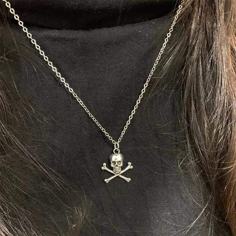 Vintage Skull Pendant Necklace Y2k Grunge Jewelry Goth Gothic Choker