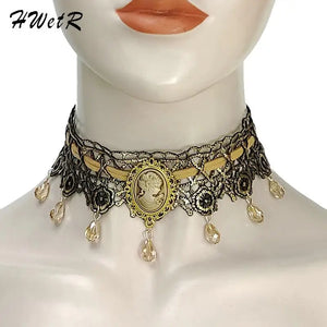 Vintage Tassel Gothic Chokers Lace Neck Choker Necklace Pendant Wedding