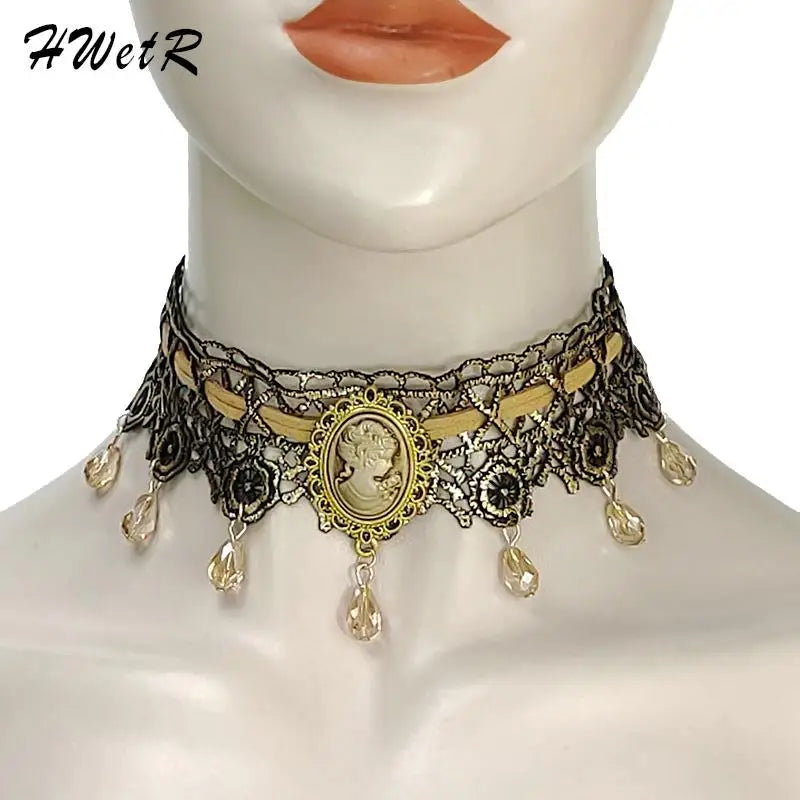 Vintage Tassel Gothic Chokers Lace Neck Choker Necklace Pendant Wedding