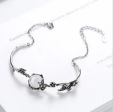 Vintage Thai Silver Bracelet Moonlight Stone Plum Flower 925 Sterling Silver Bra