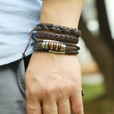 Vintage Weave Leather Bracelets Punk Retro Beads Charm Wide Bangle