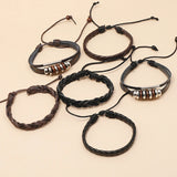 Vintage Weave Leather Bracelets Punk Retro Beads Charm Wide Bangle