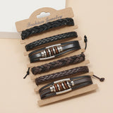 Vintage Weave Leather Bracelets Punk Retro Beads Charm Wide Bangle