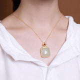Vintage Green Jade Square Pendant Necklace 14k Choker Jewelry
