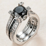 Vintage Crystal Stone Ring Set Silver Engagement Rings Dainty