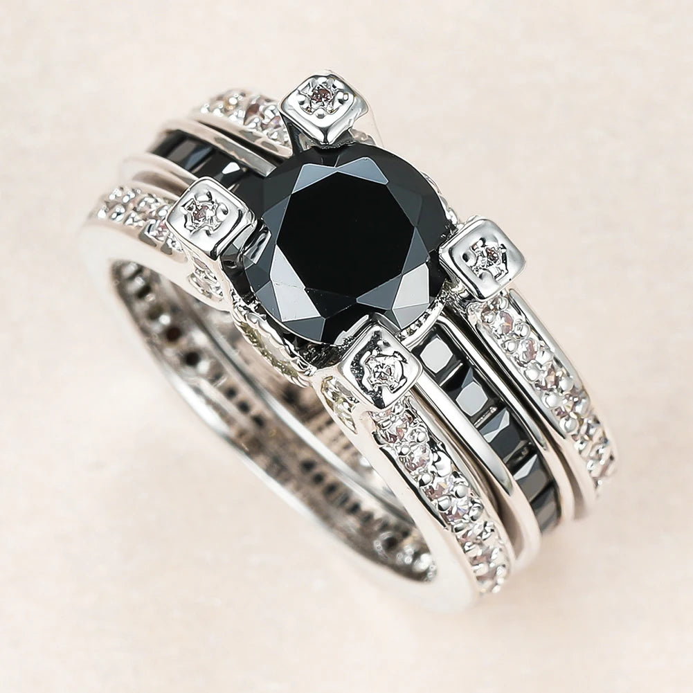 Vintage Crystal Stone Ring Set Silver Engagement Rings Dainty