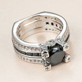 Vintage Crystal Stone Ring Set Silver Engagement Rings Dainty