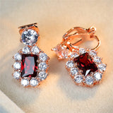 Vintage Green Red Crystal Earrings Silver Clip Square Zircon Wedding