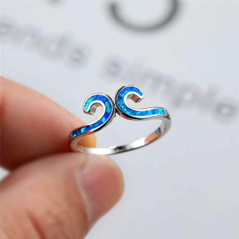 Vintage Female Opal Stone Ring Classic Silver Thin Engagement Rings