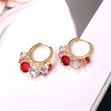 Vintage Crystal Oval Earrings Silver Hoop Charm Rainbow Zircon