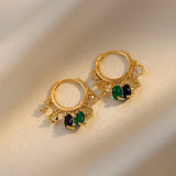 Vintage Crystal Oval Earrings Silver Hoop Charm Rainbow Zircon