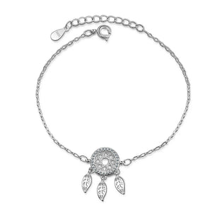 Vintage Crystal Wedding Jewelry 925 Silver Dream Catcher Feather Bracelet