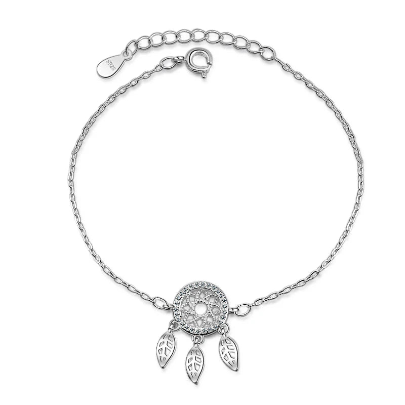Vintage Crystal Wedding Jewelry 925 Silver Dream Catcher Feather Bracelet