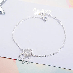 Vintage Crystal Wedding Jewelry 925 Silver Dream Catcher Feather Bracelet