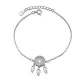 Vintage Crystal Wedding Jewelry 925 Silver Dream Catcher Feather Bracelet