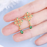 Vintage 925 Silver Chinese Style Rose Flower Tassel Earrings