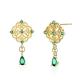 Vintage 925 Silver Chinese Style Rose Flower Tassel Earrings