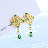 Vintage 925 Silver Chinese Style Rose Flower Tassel Earrings