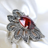 Women's Vintage Oval Red Crystal Hollow Ring
