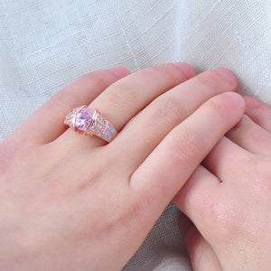 Vintage Pink Crystal Ring Rose Engagement Rings for Women Bride Opal Wedding